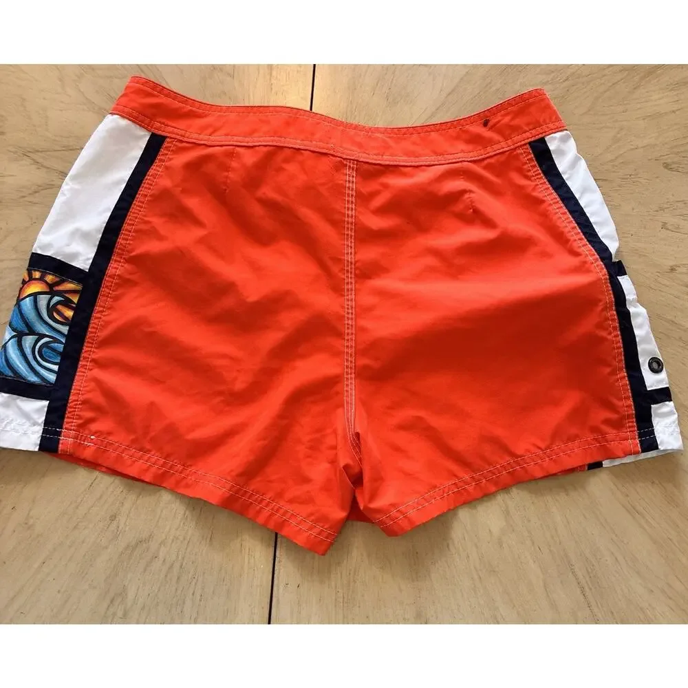 VTG 90s Billabong Board Swim Shorts Mini Womens Large Hawaiian Aloha Orange Surf
